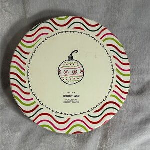 Gibson Red and White Porcelain Christmas Dessert Plates SET OF 3